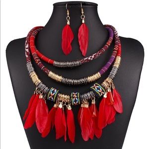 Tribal Feather Necklace & Earring Set